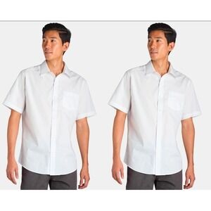 George Mens Classic Fit White Short Sleeve Button Up Dress Shirt Qty of 2 Small